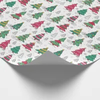Quirky Whimsical Decorated Christmas Trees Doodles Wrapping Paper