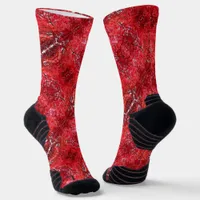 Bright Red Japanese Maple Tree tiled Socks