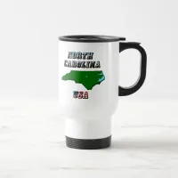 North Carolina Map Outline, Photo & US Flag Text  Travel Mug