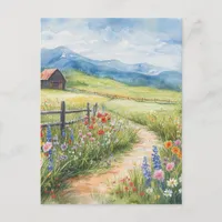 Watercolor Style Spring Meadow with Flowers Postcard