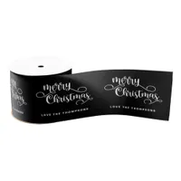 Ornate Script Name White Black Merry Christmas Grosgrain Ribbon