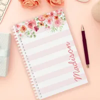 Pink Pastel Watercolor Floral Stripe Personalized Planner