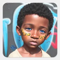 Tribal Kids | Little Futuristic Boy Street Smart Square Sticker