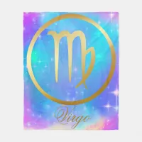 Zodiac Sign Virgo Gold on Colorful Background | Fleece Blanket