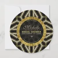 Glitter Style Gold Black Cross Bridal Shower Round Invitation