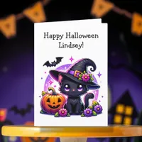 Children's Halloween Black Cat and Coloring Page Card