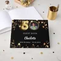 50th Birthday black gold stars photo Guest Book