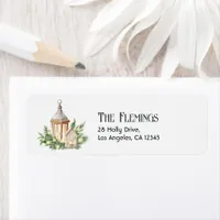 Neutral Watercolor Christmas Lantern Holiday Label