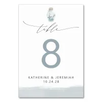 Modern Elegant Nautical Seashell Script Wedding Table Number