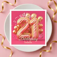 Golden Pink Glam Chic 21st Birthday Balloons Napkins