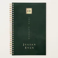 Vintage Dark Emerald Green Gold Monogram Non Dated Planner