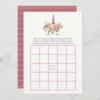 Blush & Rose Gold Floral Unicorn Baby Shower Bingo Invitation