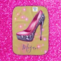 Monogrammed High Heel in Glitter Pink on Gold | Baby Burp Cloth