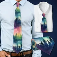 Aurora Borealis Pastel Pines Northern Lights Neck Tie