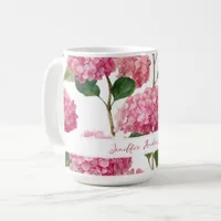 Floral Pink Hydrangea with Custom Name Coffee Mug