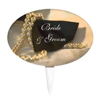 Black Bow Tie and White Pearls Wedding Cake Topper