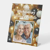 Black and Gold Balloons | Personalized Anniversary Pedestal Sign