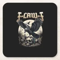Gothic Skull F-Caw-F Crow Adult Humor Graphic  Square Paper Coaster