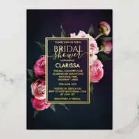 Bold Pink Moody Peony Flower Chic Bridal Shower Foil Invitation