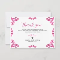 Mexican Talavera Pink Floral Minimalist Wedding Thank You Card