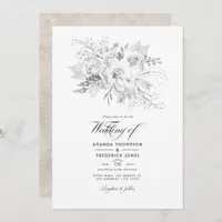 White Wedding Floral Photo Invitation