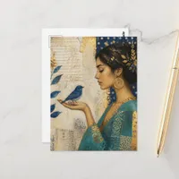 Woman and a Blue Bird Postcard