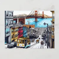 San Francisco, California Comic Book Style Art Postcard