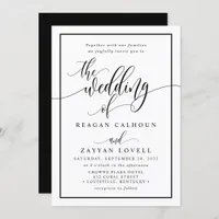 Chic Black And White Calligraphy Script Wedding In Invitation