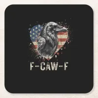 F-Caw-F Crow Bird Heart USA Flag Vintage Square Paper Coaster