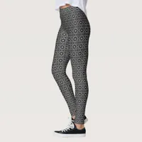 Thumbnail for Black Grey Geometric Star Square Pattern Leggings