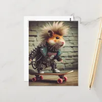 Adorable Punk Rock Skateboarding Hamster  Postcard