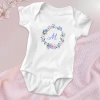 Monogrammed Initial Floral Flower Circle Pretty Baby Bodysuit