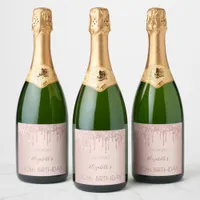 30th birthday blush rose gold drips name sparkling wine label