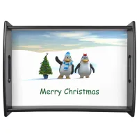 Cute Cartoon Penguin Pair with Tree Serving Tray