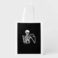 Skeleton Heart Hands Sign Halloween Costume Retro  Grocery Bag