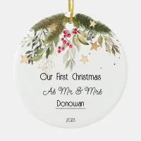 First Chrismas After Wedding Mr Mrs  Ceramic Ornament