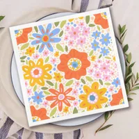 Baby in Bloom Retro Groovy Wildflowers Baby Shower Napkins