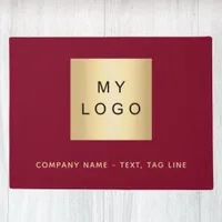 Burgundy gold business logo doormat