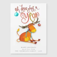 Funny Cute Oh Deer What A Year Holiday Card Magnet