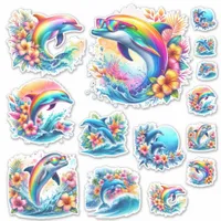 Rainbow Dolphin and Ocean Retro Sticker Sheet