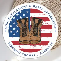Military Army American Flag Boots Retirement Party Classic Round Sticker