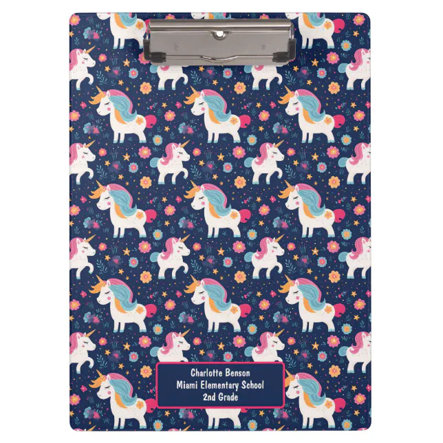 Cute Unicorn Pink Flowers Spiral Photo Notebook Clipboard