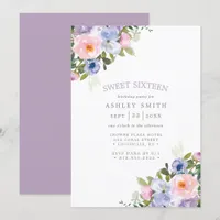 Blush Pink Purple Floral Watercolor Sweet 16 Invitation