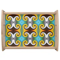 Trendy retro pattern in yellow, blue, brown, white serving tray