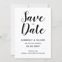 Black and white Calligraphy Wedding Save the Date Invitation