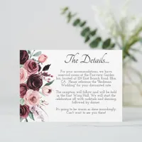 Elegant Burgundy Floral Wedding Detail Enclosure Card