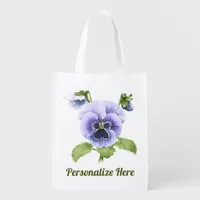 Purple Pansies Grocery Bag