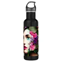 Paper Collage Style Art | Vintage Woman Stainless Steel Water Bottle