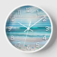 Pretty Blue Ocean Waves and Sea Glass  Clock