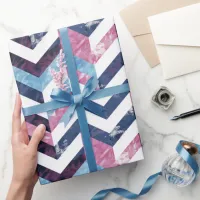 Blue Pink White Marble Chevron Wrapping Paper